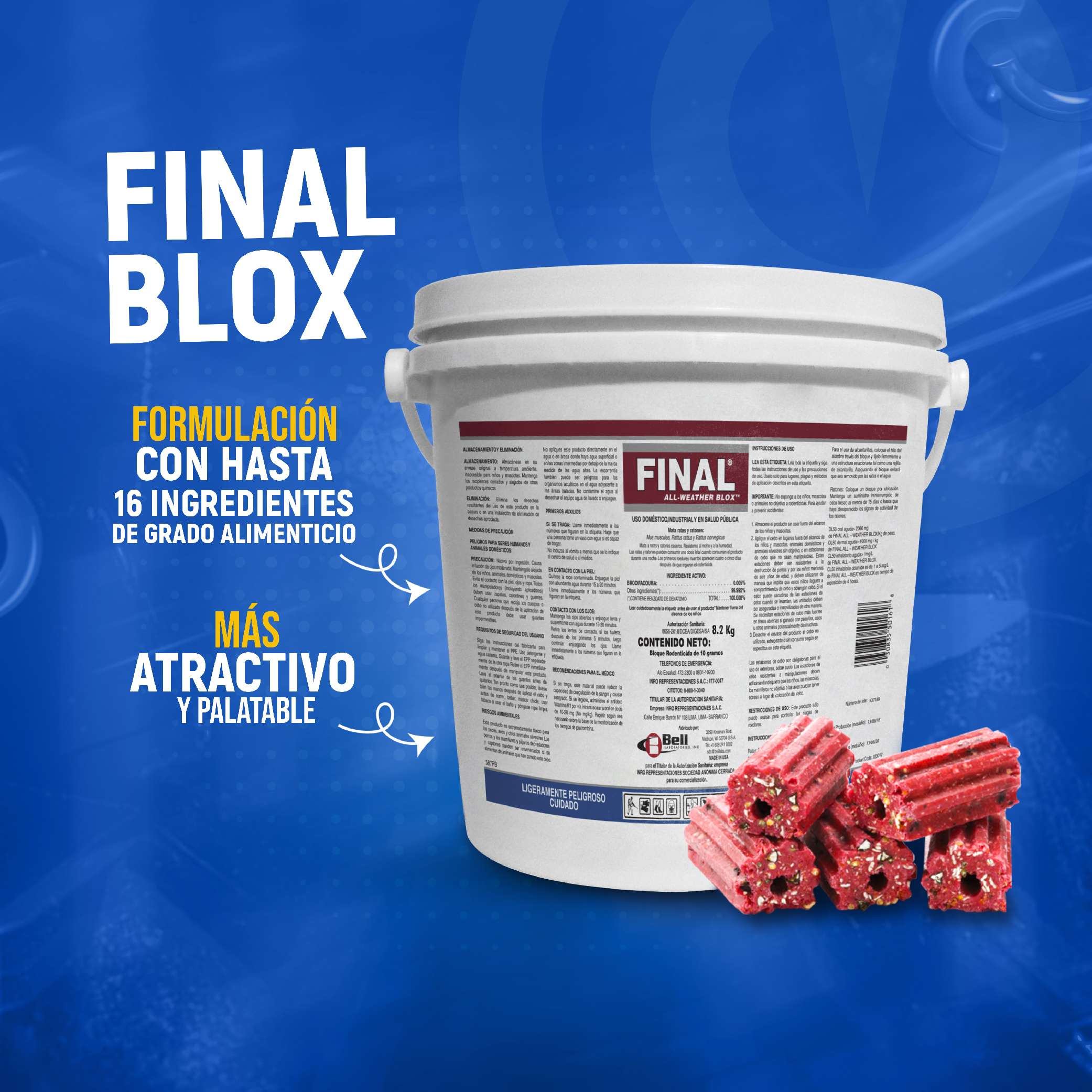 FINAL® BLOQUE – BALDE X 8.2 KILOS – RODENTICIDA (BRODIFACOUM 0.005%) - Imagen 3